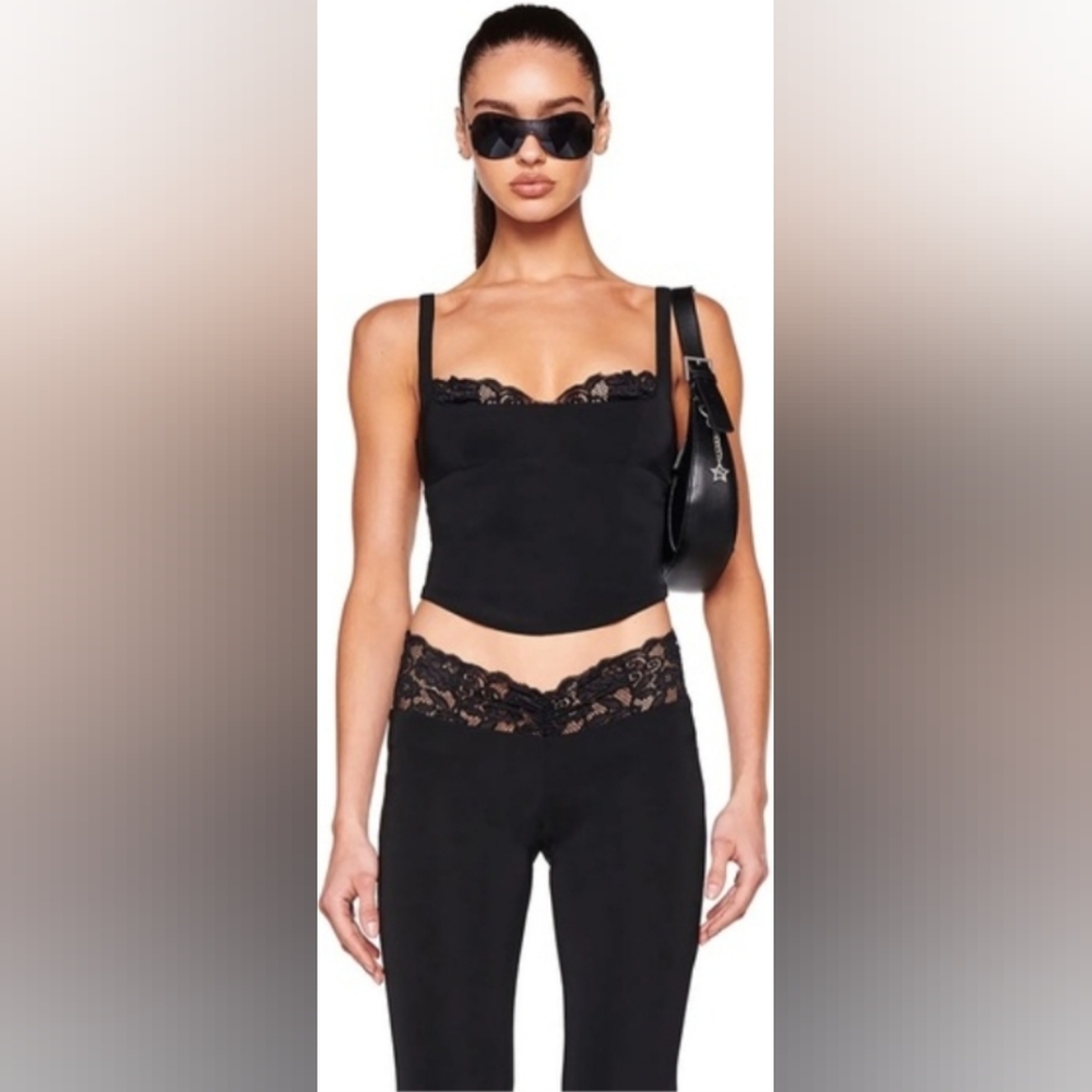 I.AM.GIA Parissa Top Black Lace Trim Bustier Size Small S Crop